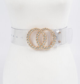 Wide Transparent Belt w/Rhinestone Buckle PLUS