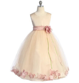 Girls' Blush Satin Floating Flower Pedal Dress