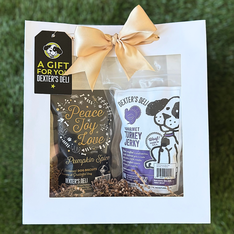 Dexter's Gifts Peace Joy Love Gift Bag with Pumpkin Spice Biscuits & Turkey Jerky