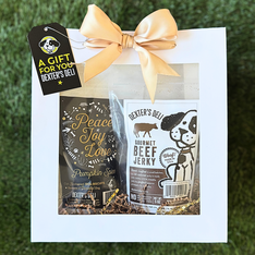 Dexter's Gifts Peace Joy Love Gift Bag with Pumpkin Spice Biscuits & Beef Jerky