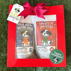 Dexter's Gifts Holiday Gift Bag with Pumpkin Spice Biscuits & Chicken Jerky