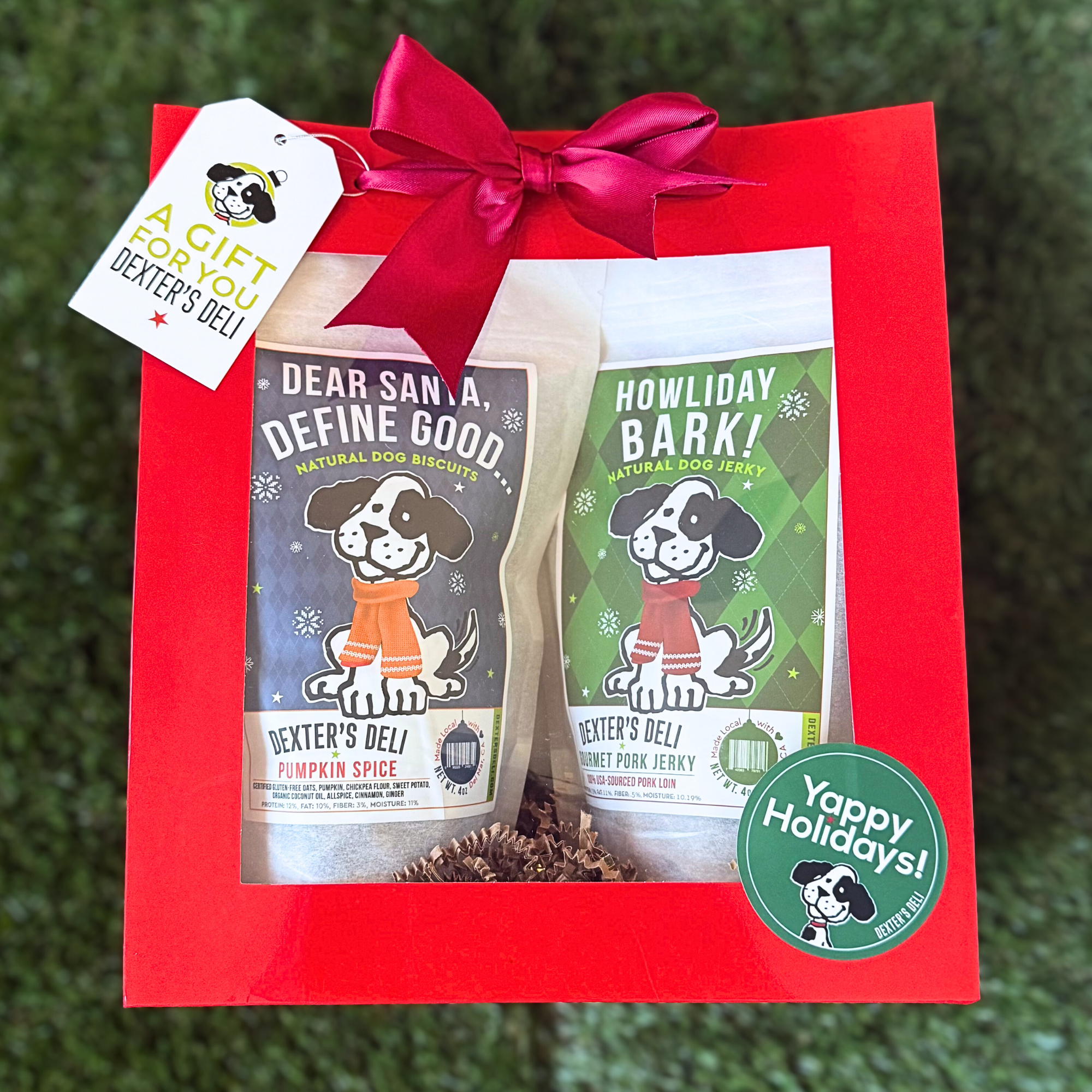 Dexter's Gifts Holiday Gift Bag with Pumpkin Spice Biscuits & Pork Jerky