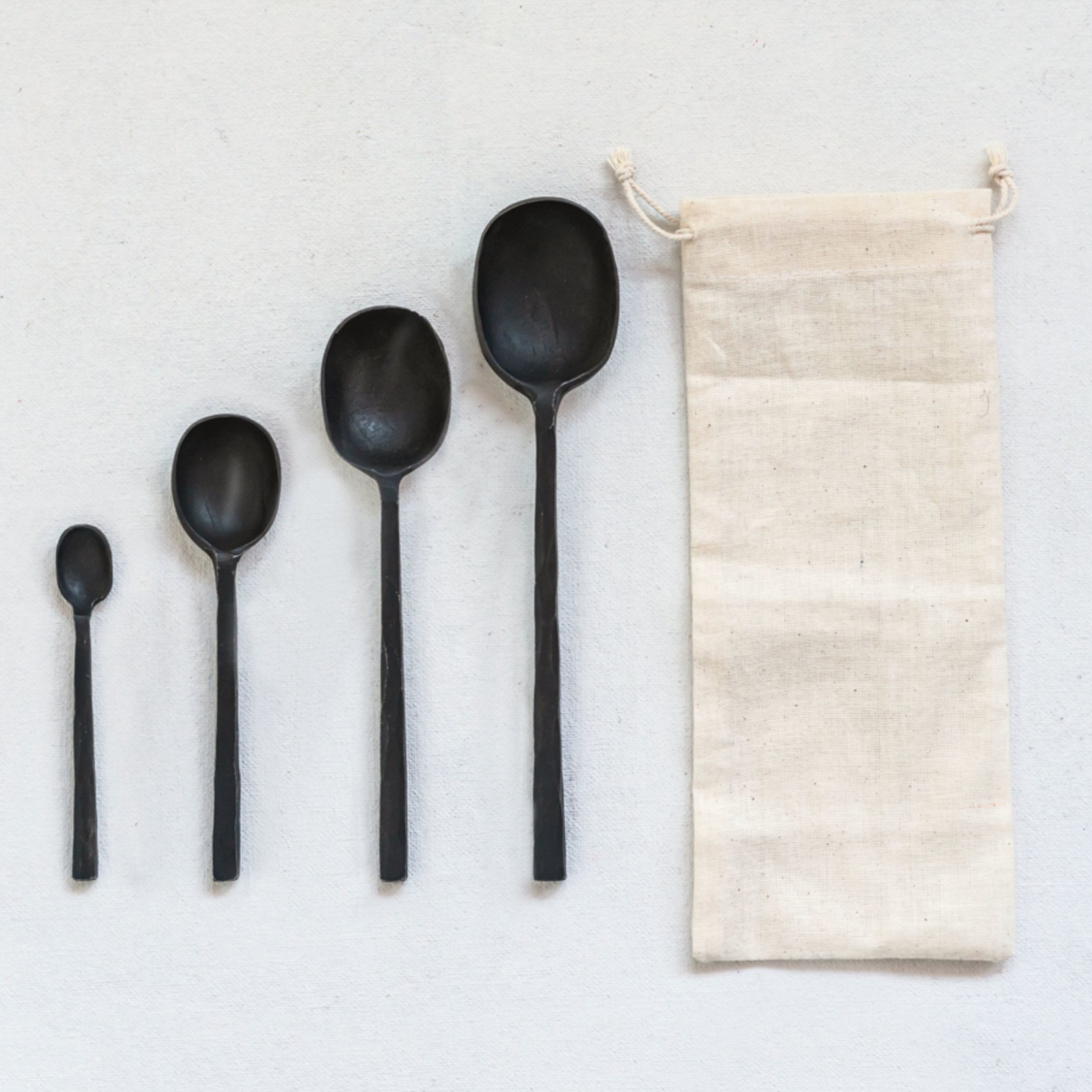 Cast Aluminum Spoons, Set of 4 in Drawstring Bag