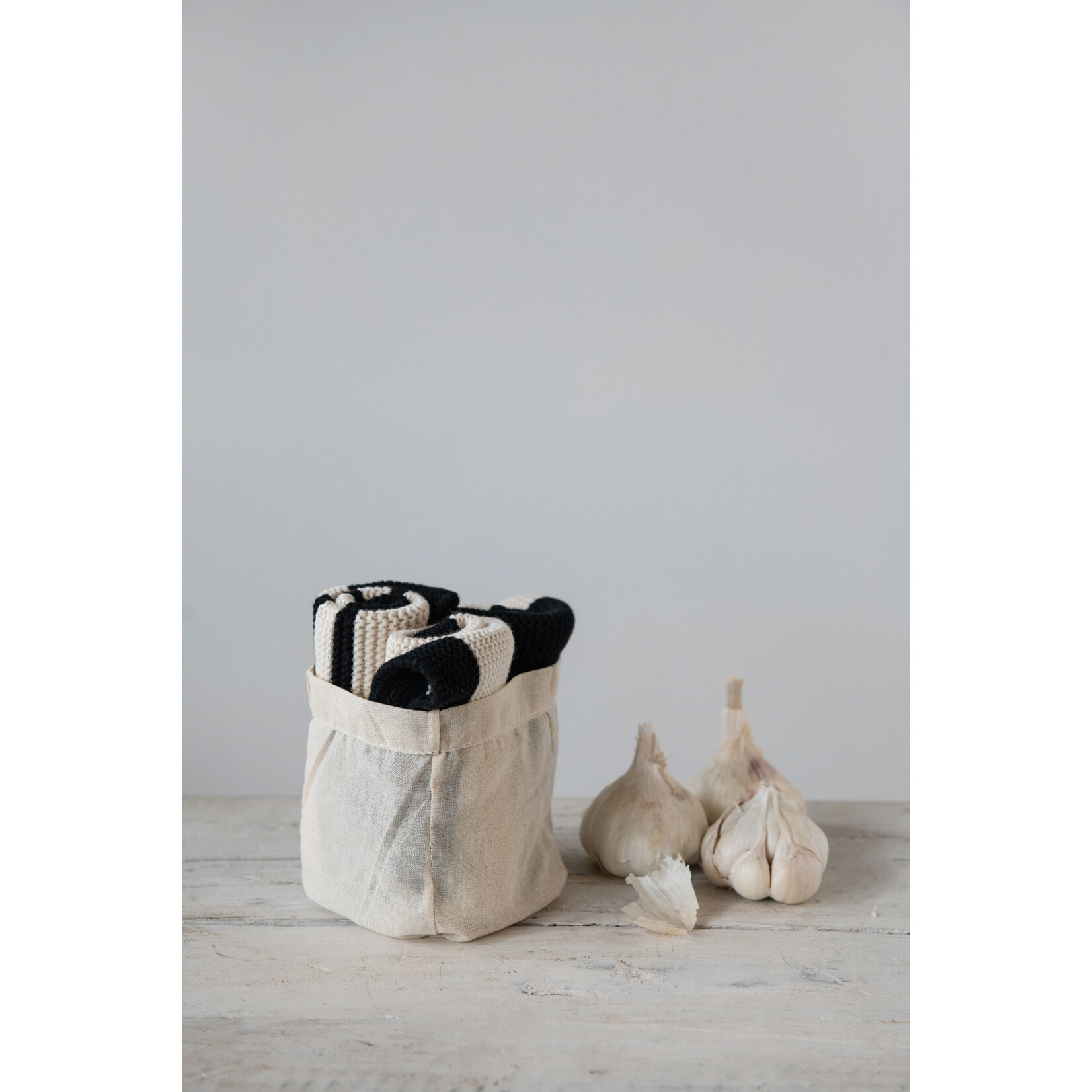 Cotton Knit Striped Dish Cloths in Bag