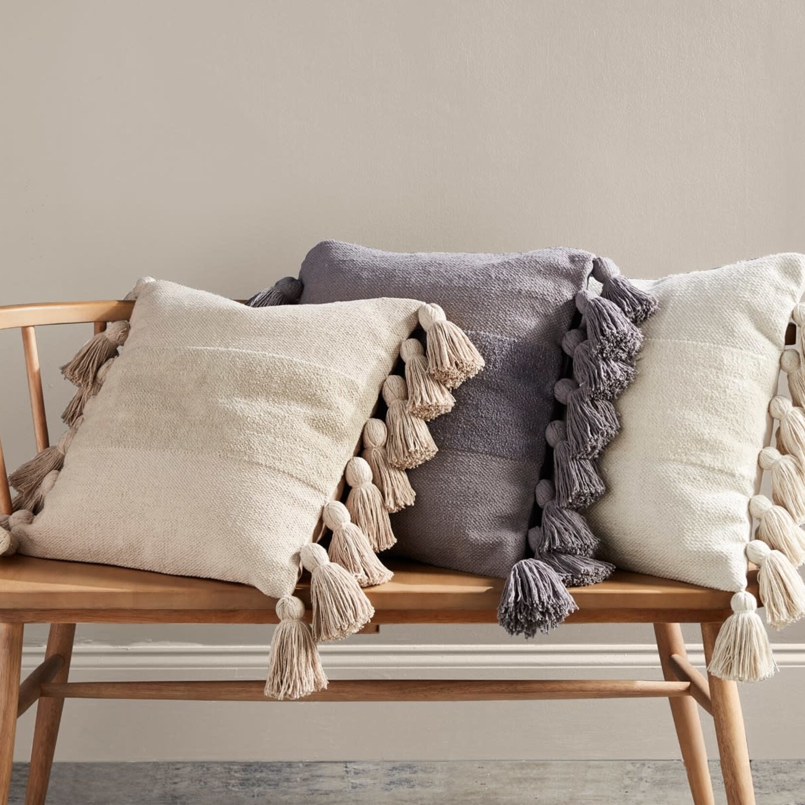 Mudpie Square Cream Tassel Pillow