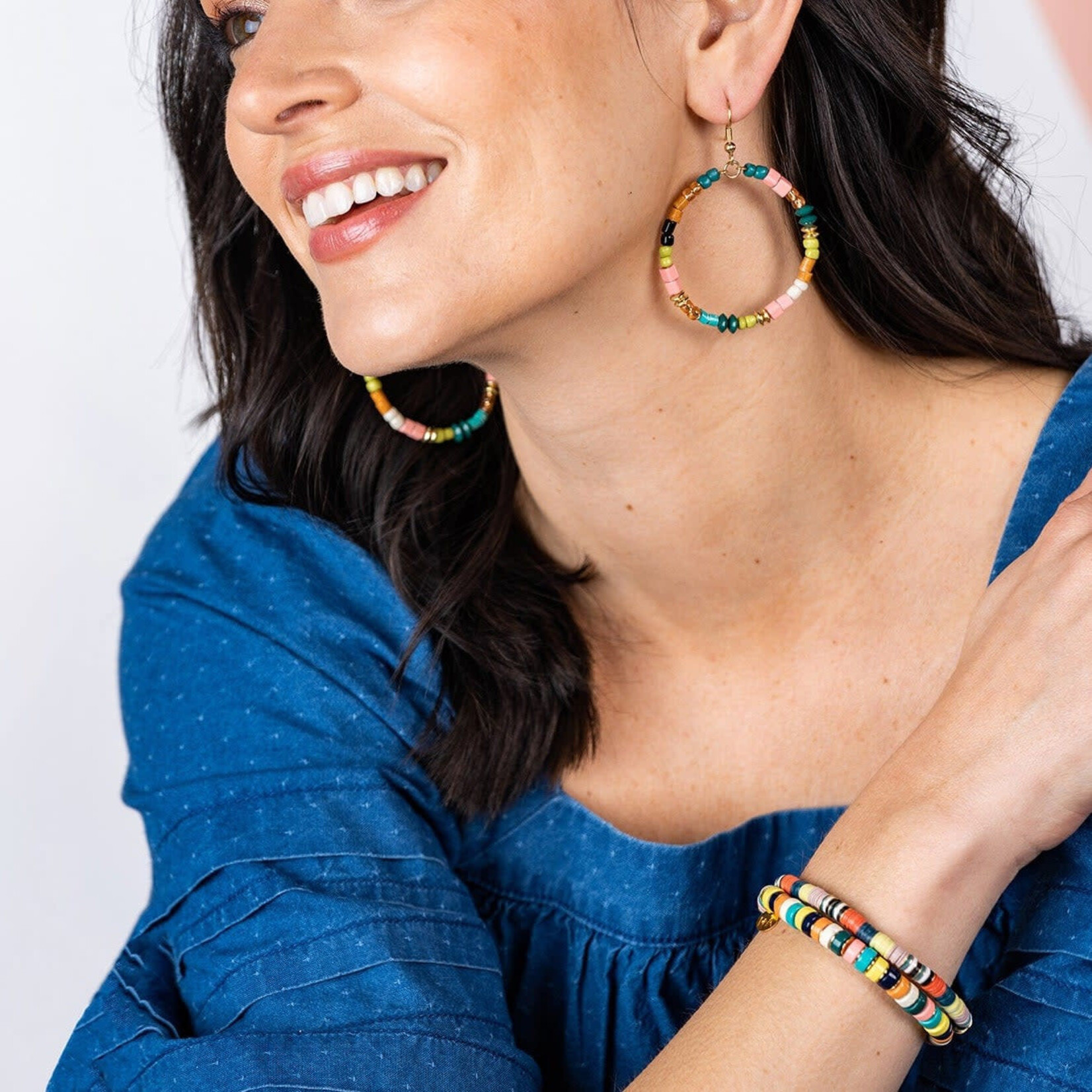Ink + Alloy Disk Bead Stretch Bracelet