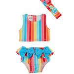 Mudpie Rainbow Stripe 2pc Swimsuit & Headband