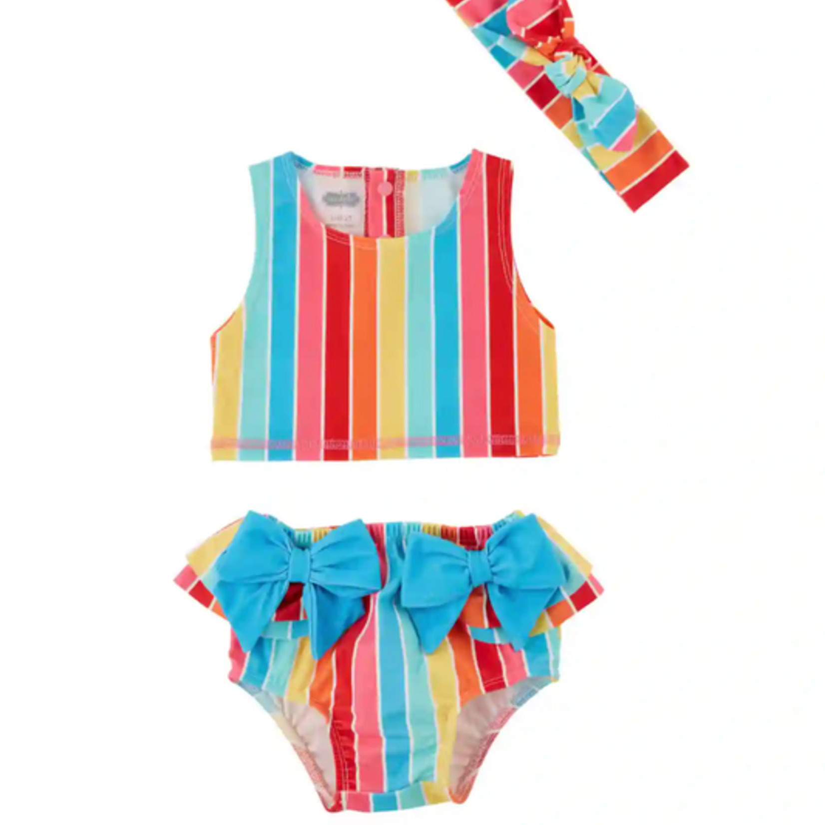 Mudpie Rainbow Stripe 2pc Swimsuit & Headband