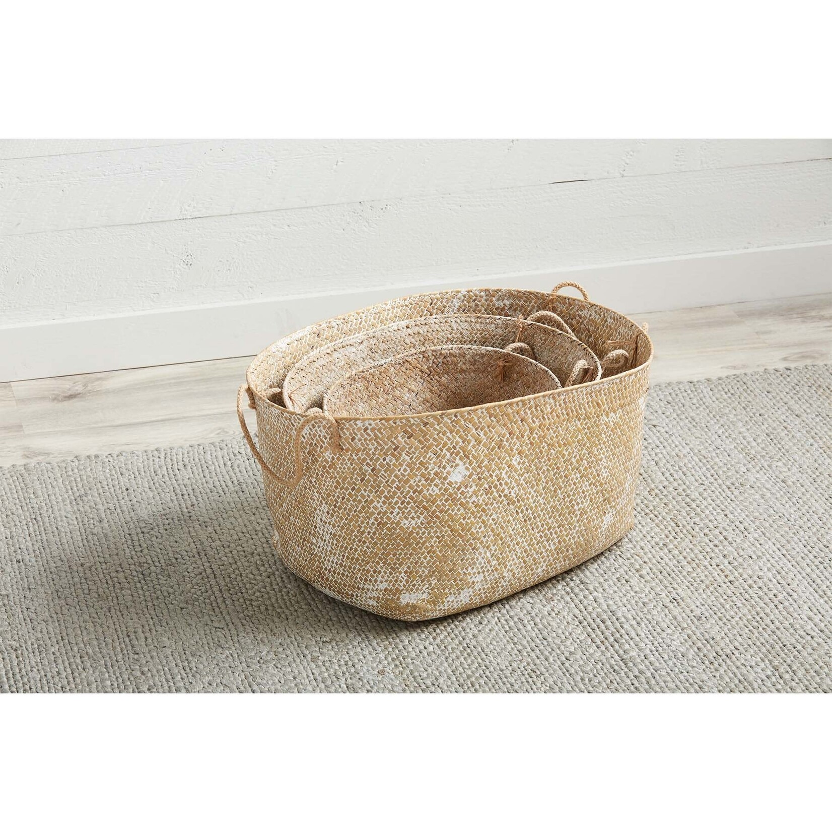 Mudpie White Wash Seagrass Basket Set