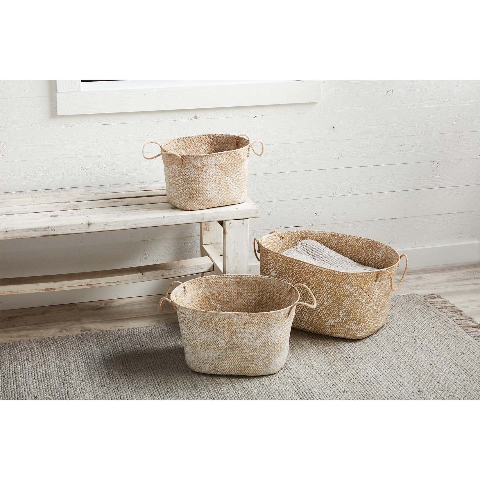 Mudpie White Wash Seagrass Basket Set