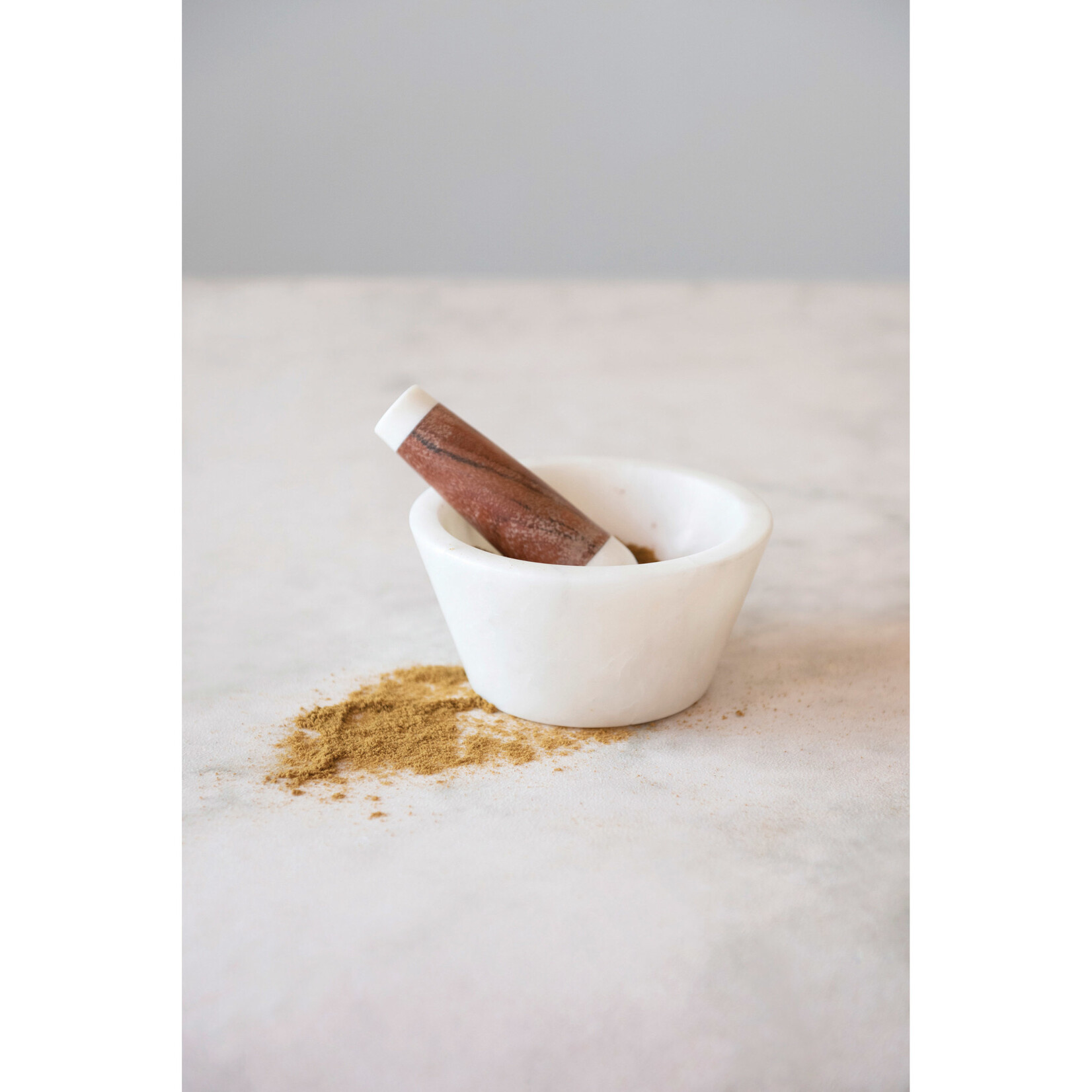 Marble &  Acacia Wood Mortar & Pestle