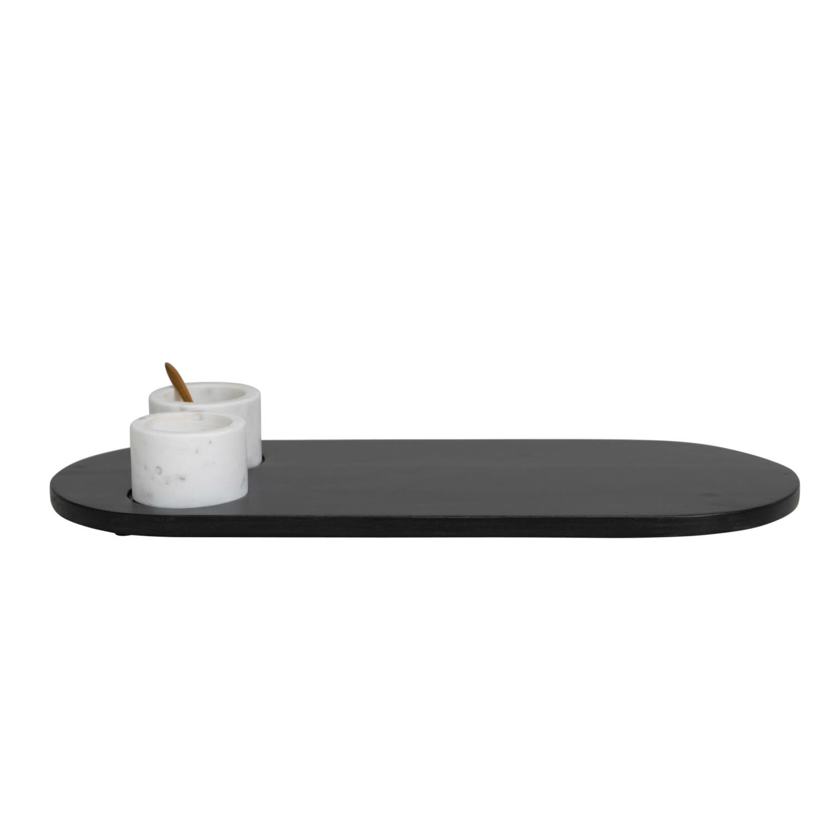 Long Wood Tray w Marble Bowls & Gold Spoon