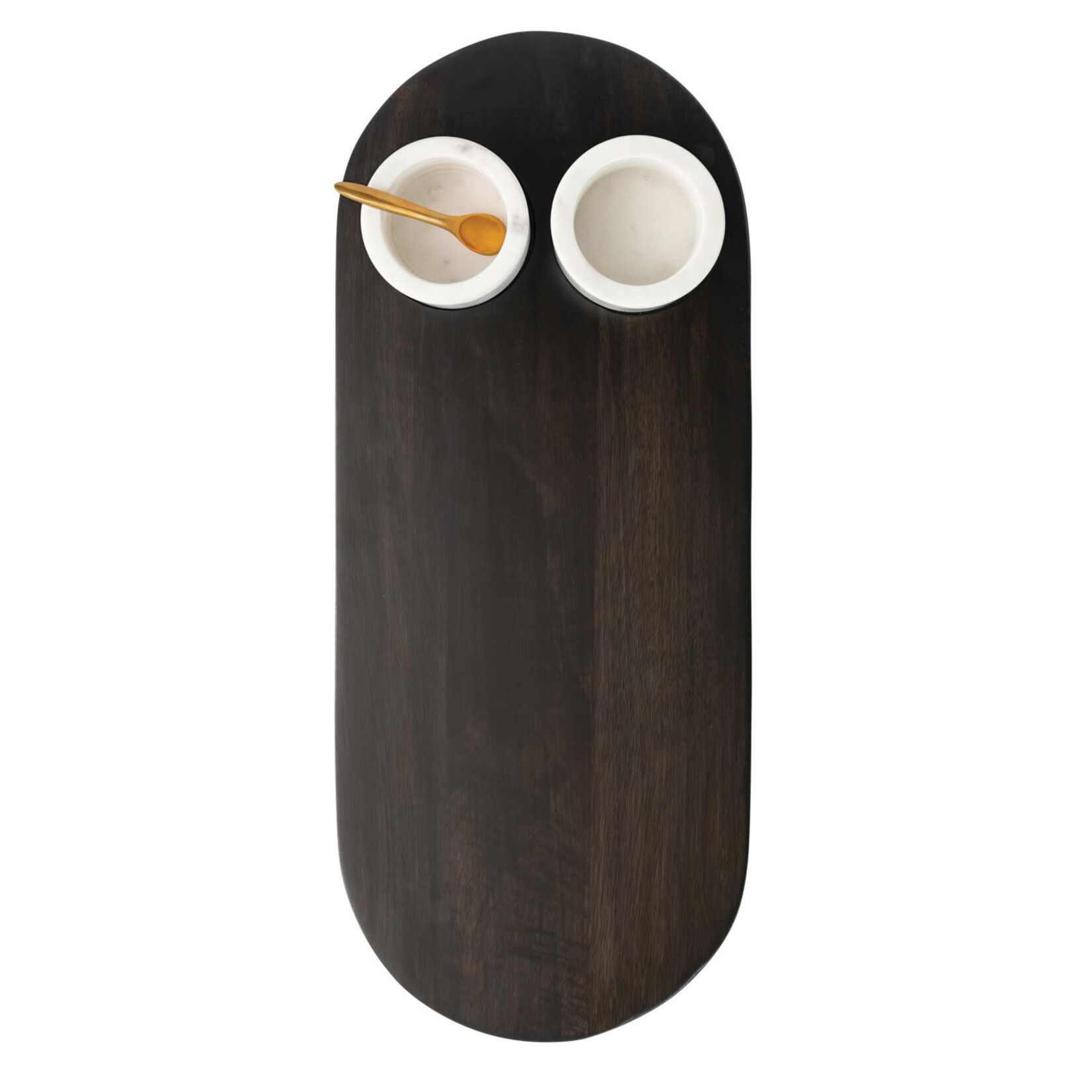 Long Wood Tray w Marble Bowls & Gold Spoon
