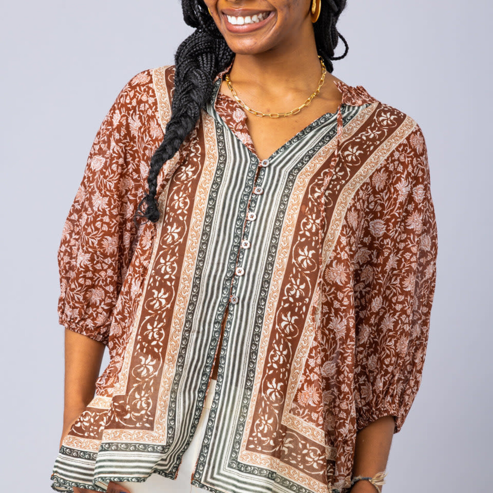 Free People Border Batik Top