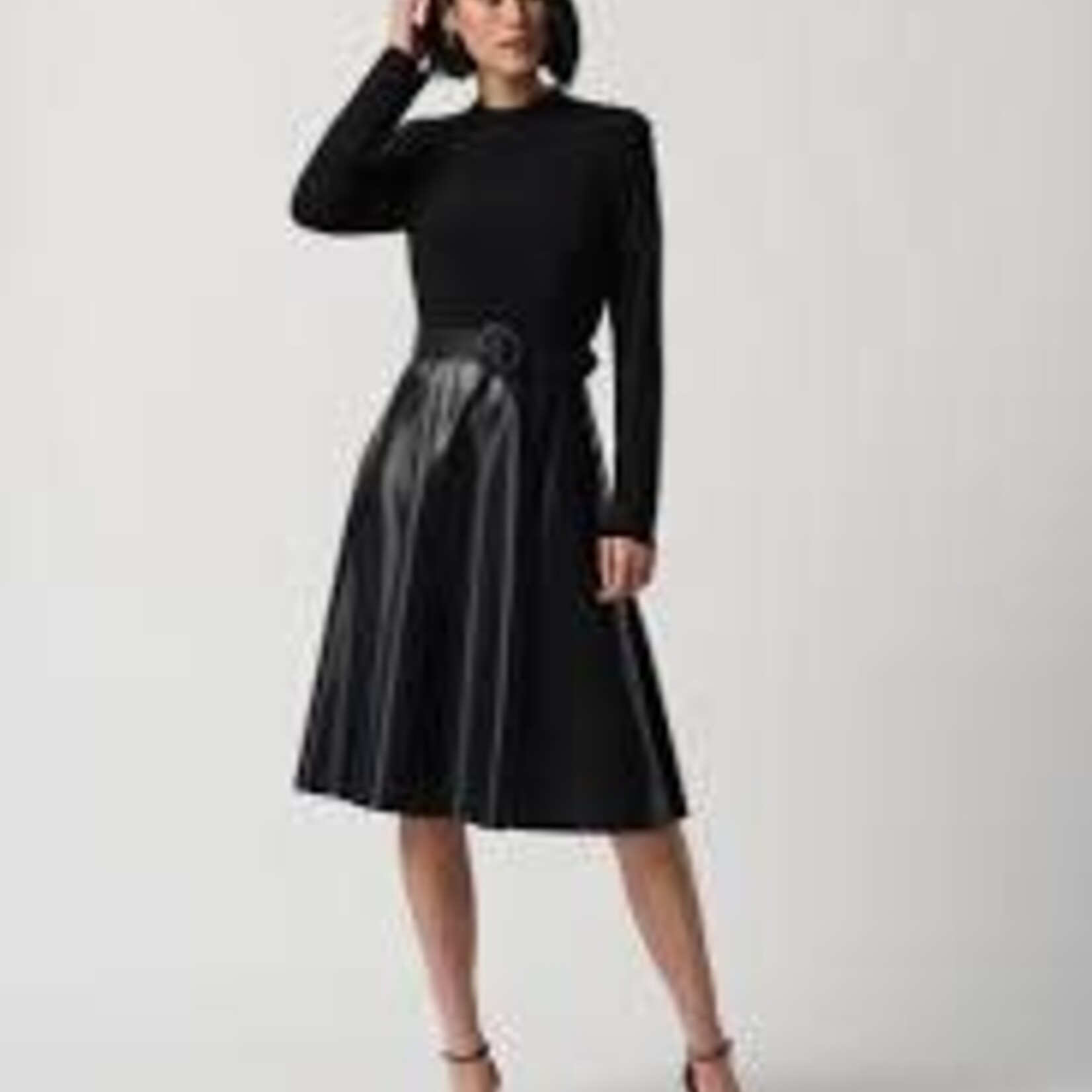 Joseph Ribkoff Knit + Faux Leather Fit and Flare Dress