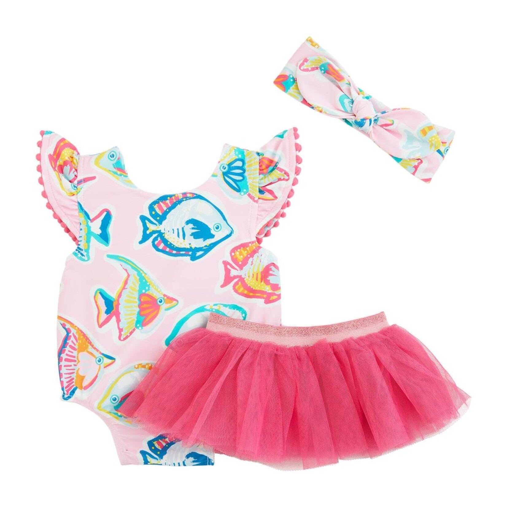 Mudpie Reversible Fish/Stripe Swimsuit with Tutu