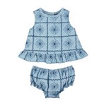 Mudpie Embroidered Denim Pinafore Set