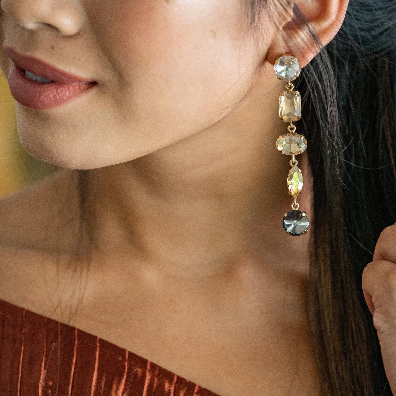 Ink + Alloy Clear to Smoke Ombre 5 Tier  Crystal Post Earring