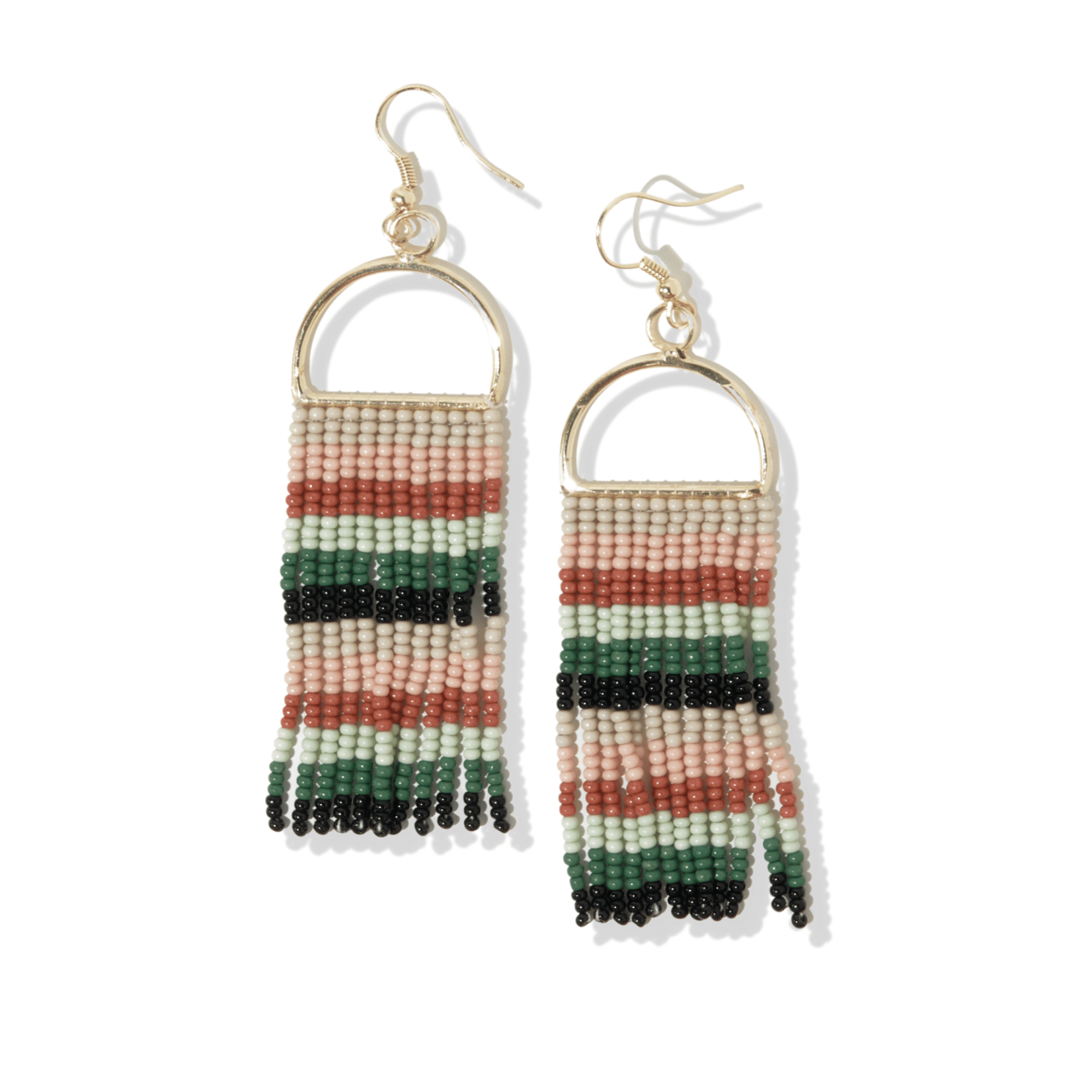 Ink + Alloy Stripe on Arch Fringe Seed Bead Earring