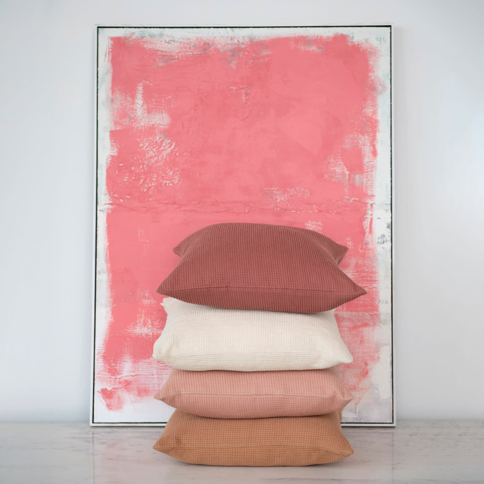 20" Square Woven Linen & Cotton Waffle Pillow