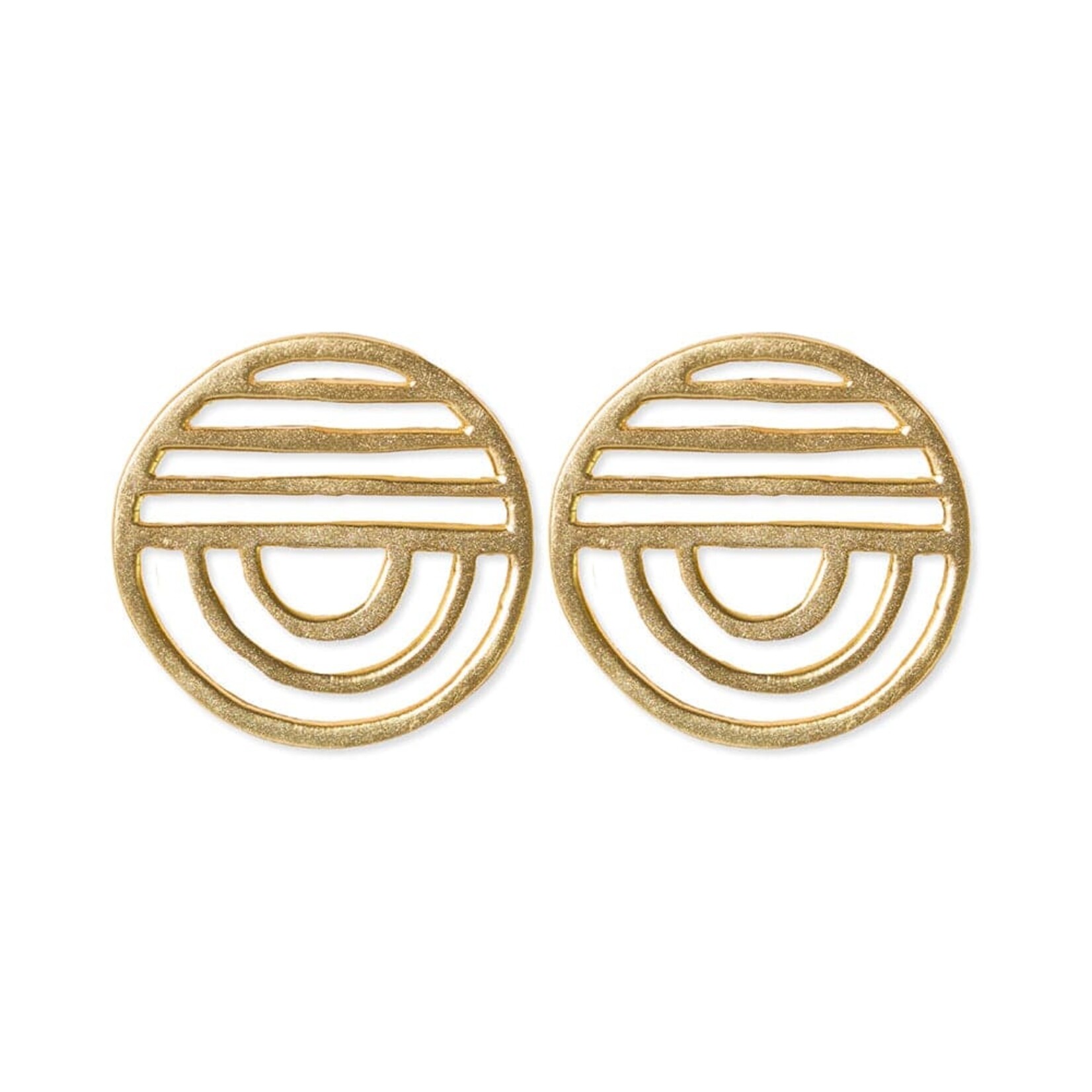 Ink + Alloy Lines + Rainbow Rounded Post Brass Earrings