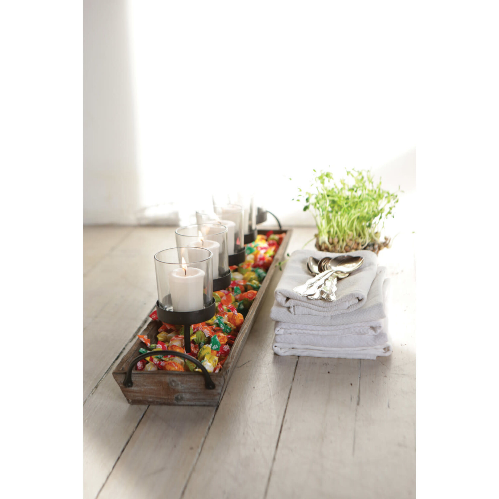 Wood + Metal Votive Holder, 5 Votives