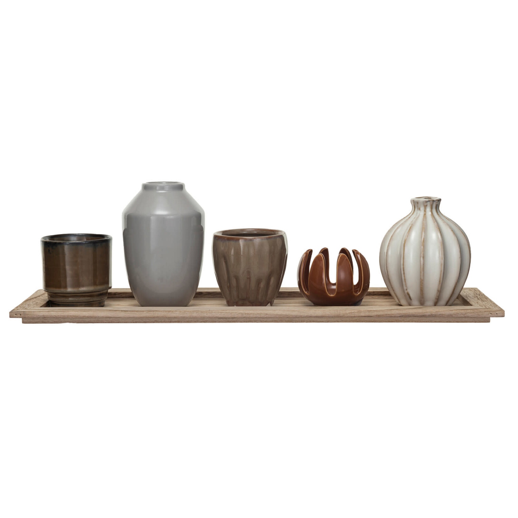 Wood Tray + Stoneware Vases/Votives