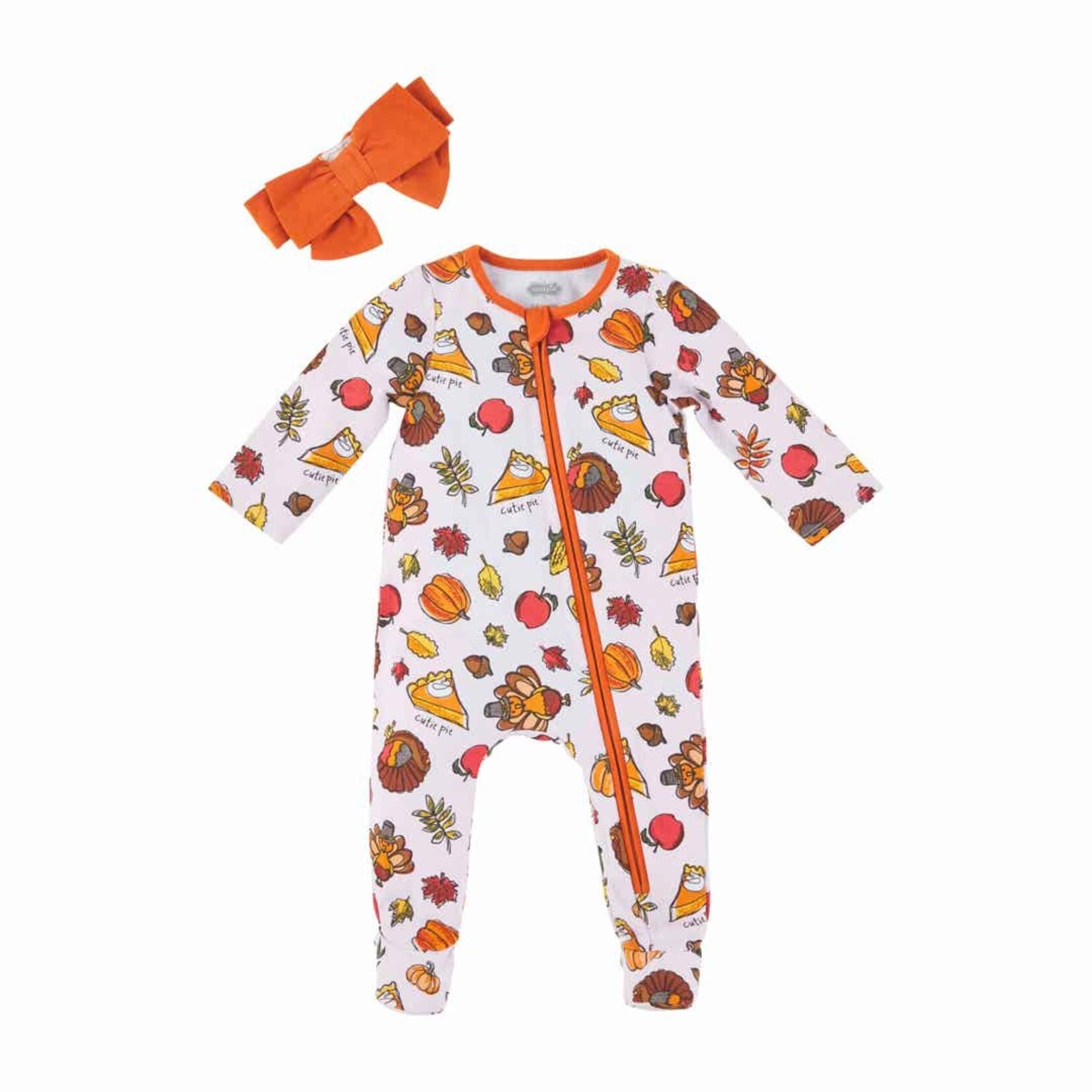 Mudpie Pink Thanksgiving Sleeper & Headband Set