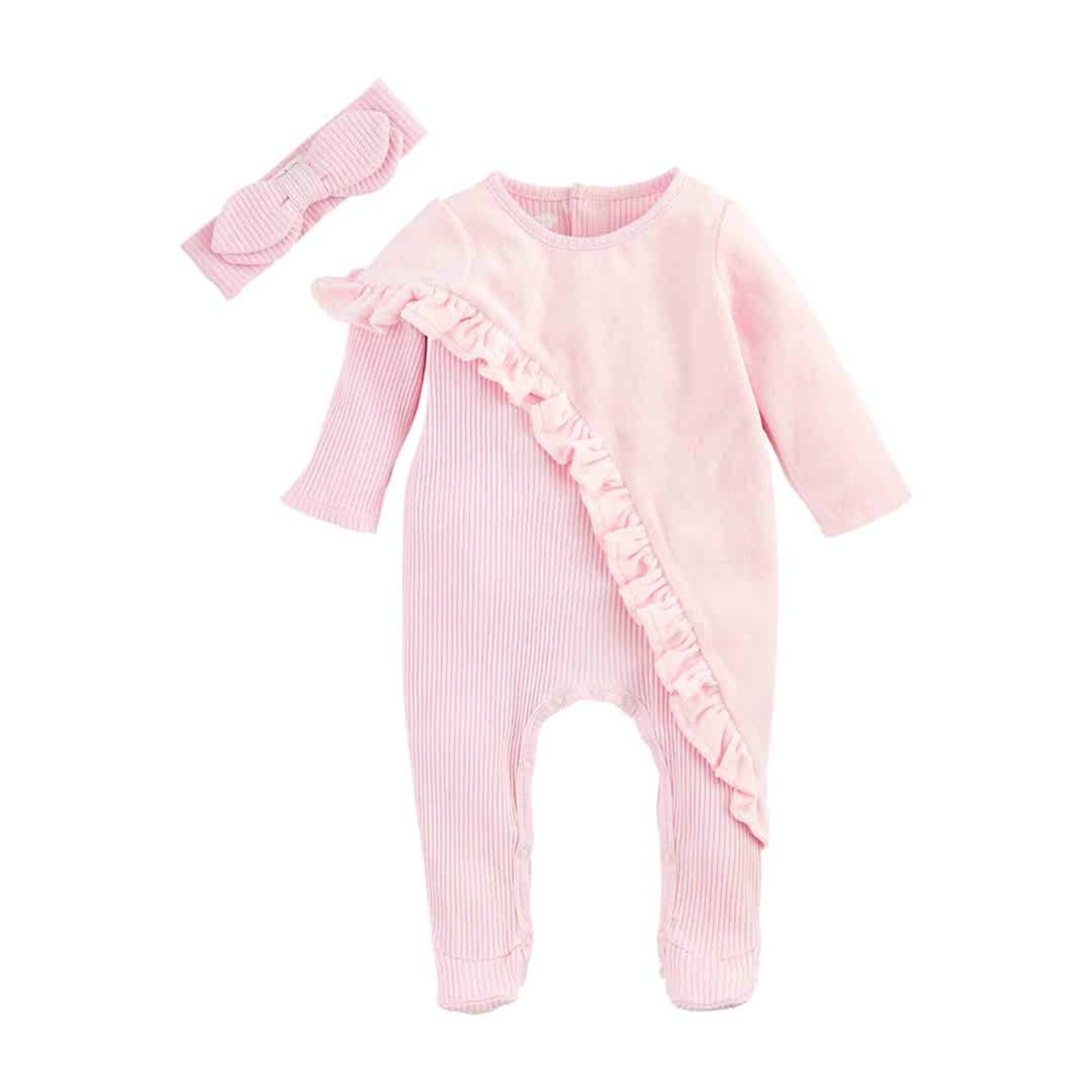 Mudpie Velour Ruffle Sleeper + Headband