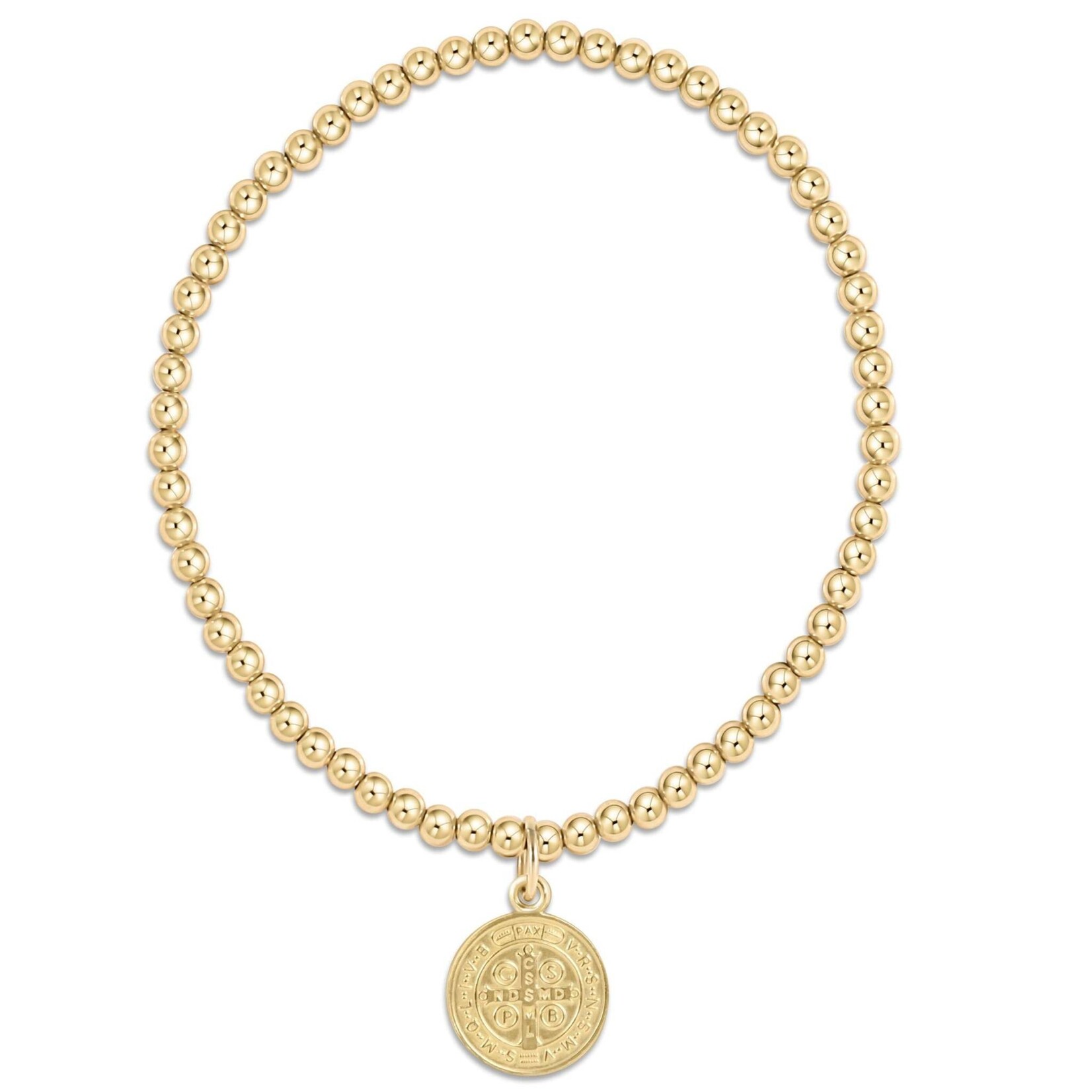 E Newton Classic Gold 3mm Bead Bracelet, Blessing Small Gold Disc