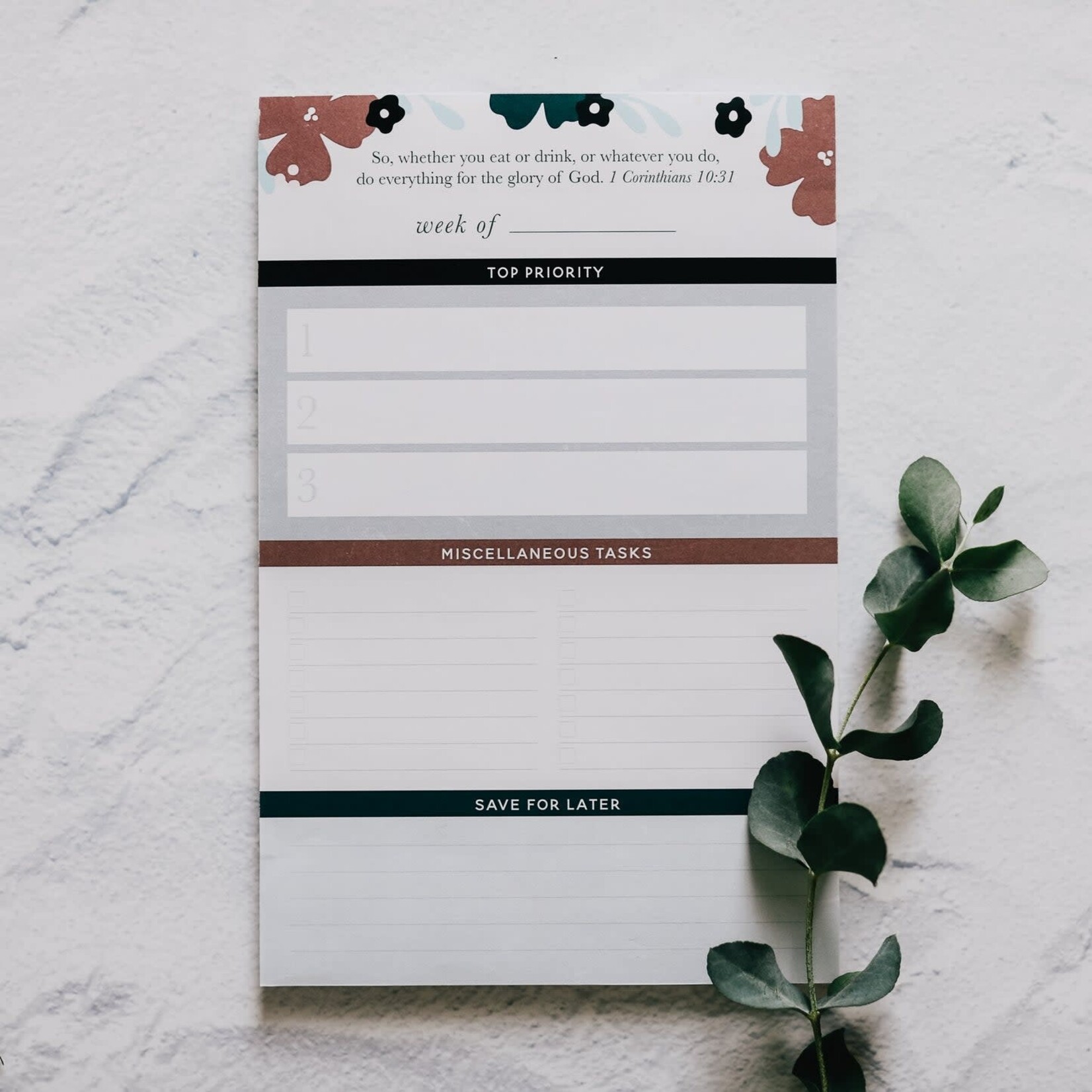 DailyGrace Weekly Tasks Notepad teal floral