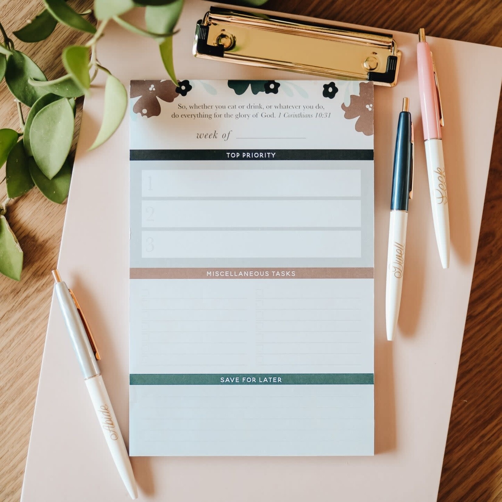 DailyGrace Weekly Tasks Notepad teal floral