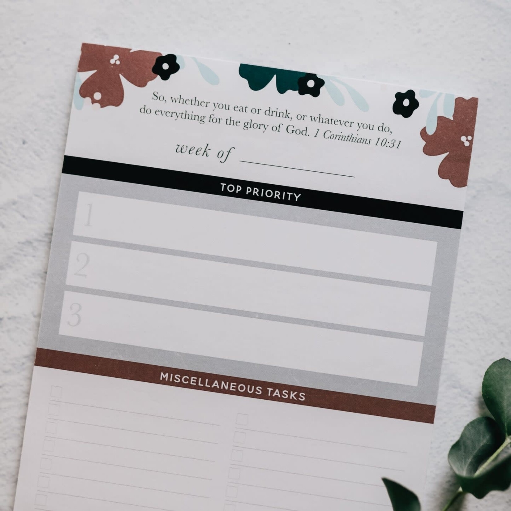 DailyGrace Weekly Tasks Notepad teal floral