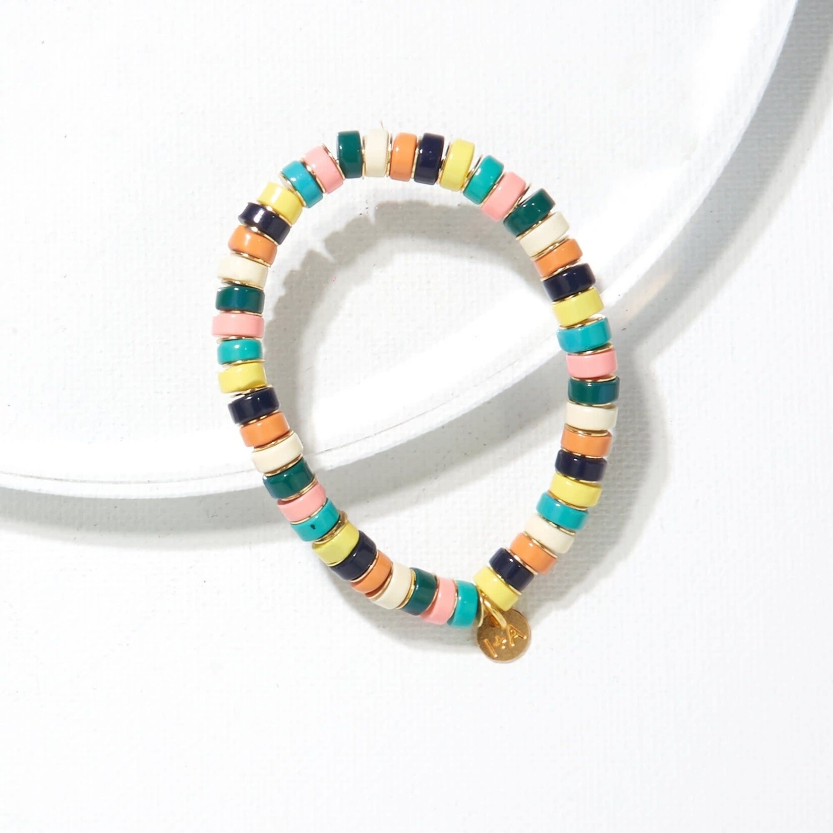 Ink + Alloy Disk Bead Stretch Bracelet teal blush