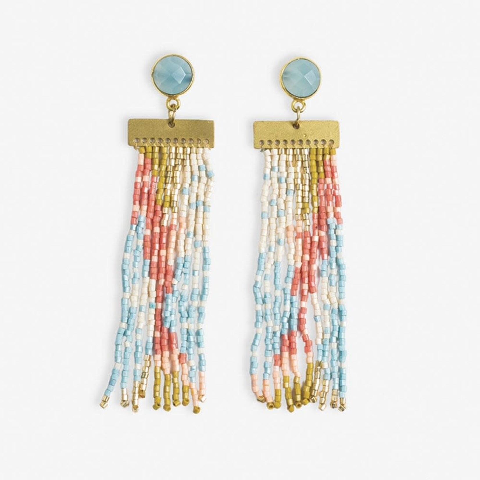 Ink + Alloy Lilah SP Stone Post Beaded Fringe Earrings