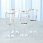 Hammered Triangular Wine Glass w Gold Rim
