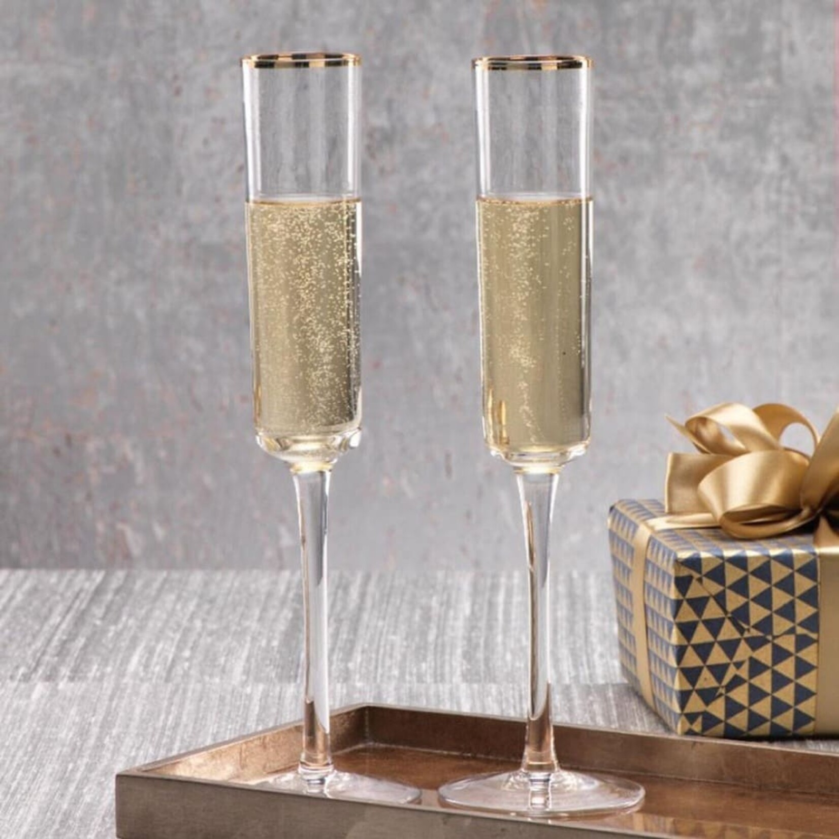 Tall Champagne Flute + Gold Rim