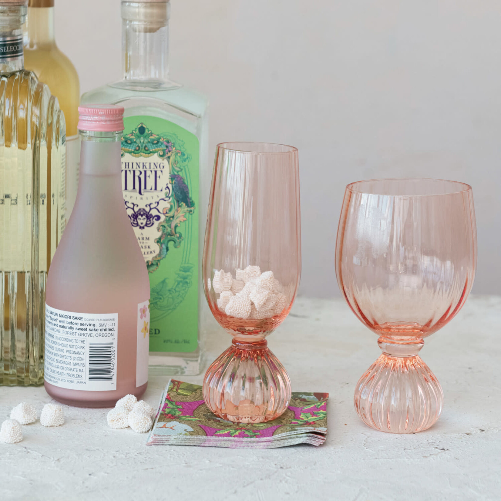 Ribbed Footed Wine Glass, Pink