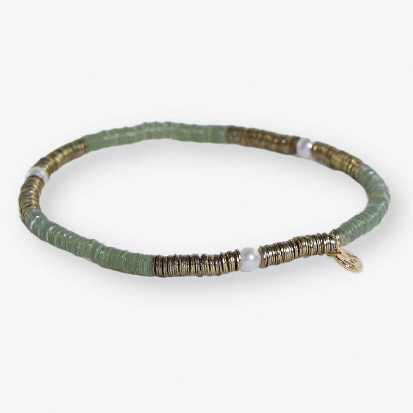 Ink + Alloy Rory Solid + Gold + Pearl Stretch Bracelet