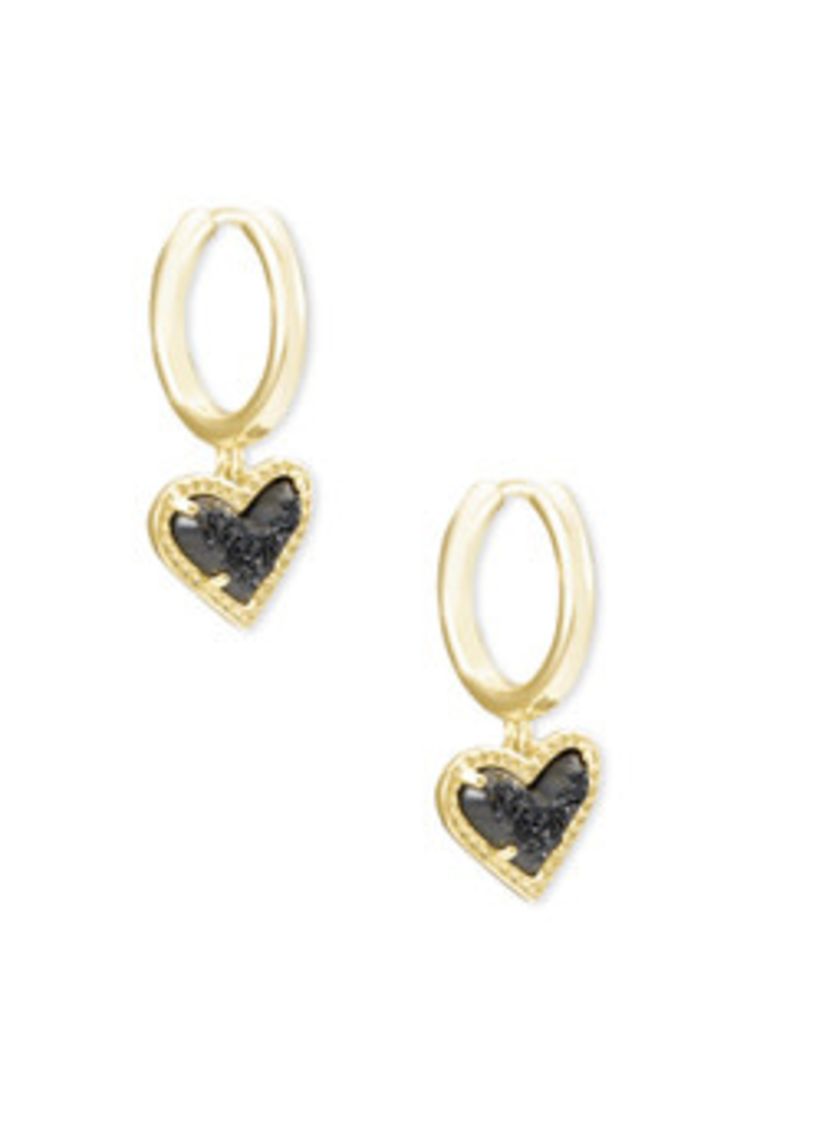 Kendra Scott ARI HEART HUGGIE EARRING GOLD BLACK DRUSY