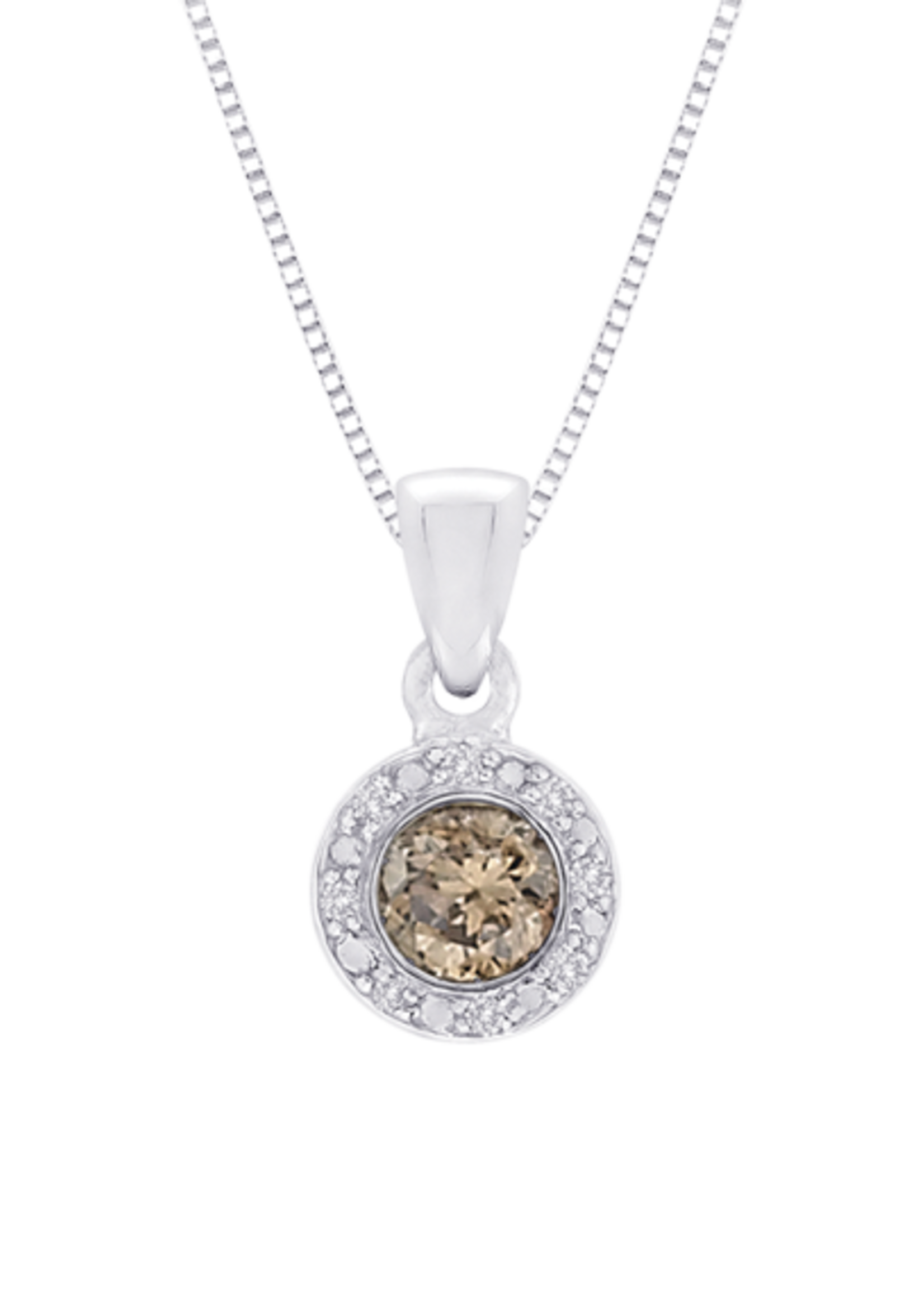 Shah Center Brown and White Diamond Halo Pendant with Chain in 10K White Gold  1/3TDW