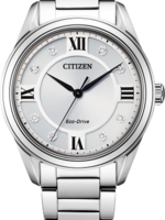 Citizen Ladies Silver Stainless Steel Band with White Face and Crystal Details