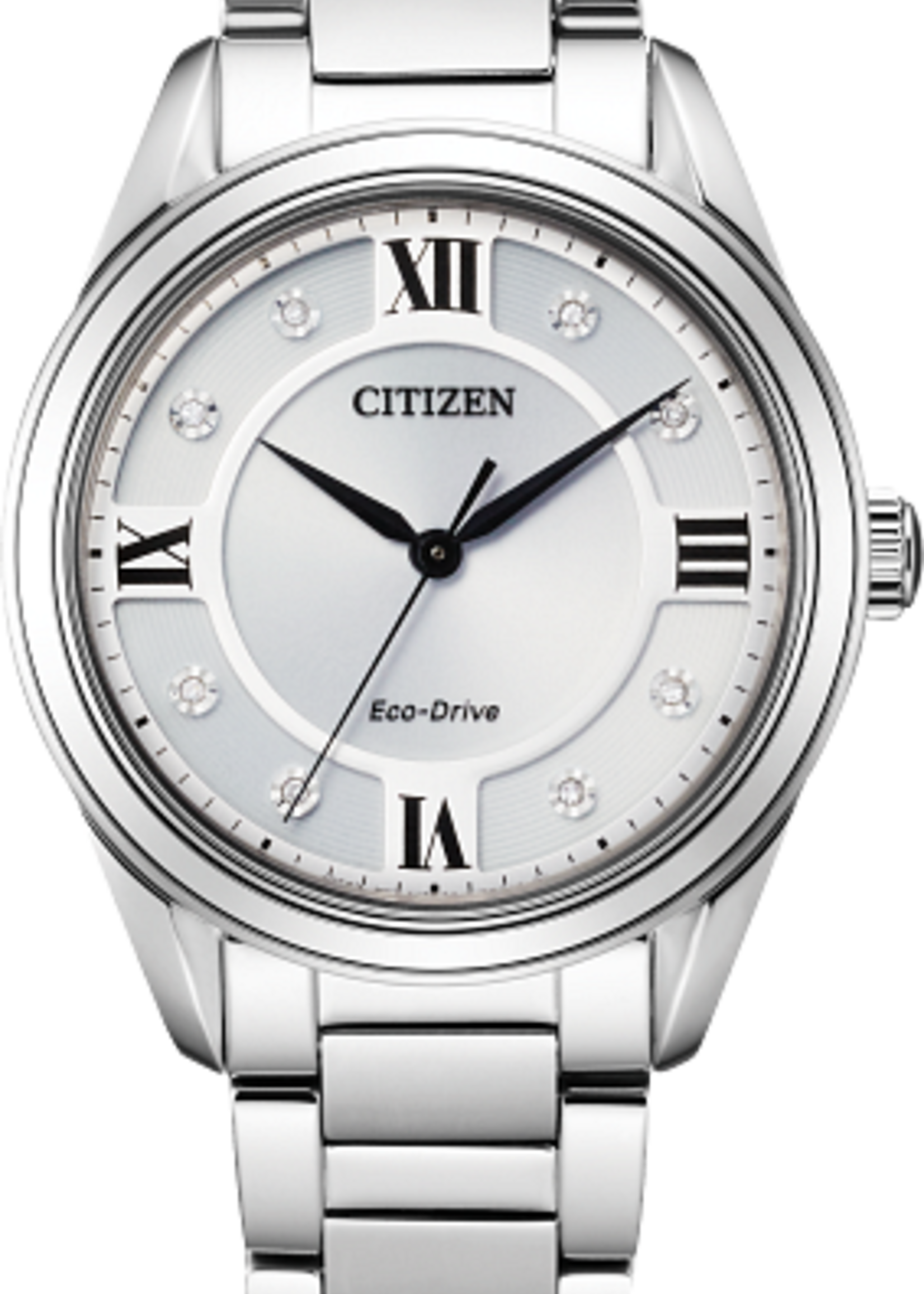 Citizen Ladies Silver Stainless Steel Band with White Face and Crystal Details