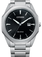 Citizen Mens Silver Stainless Steel Band with Black Face and White Details