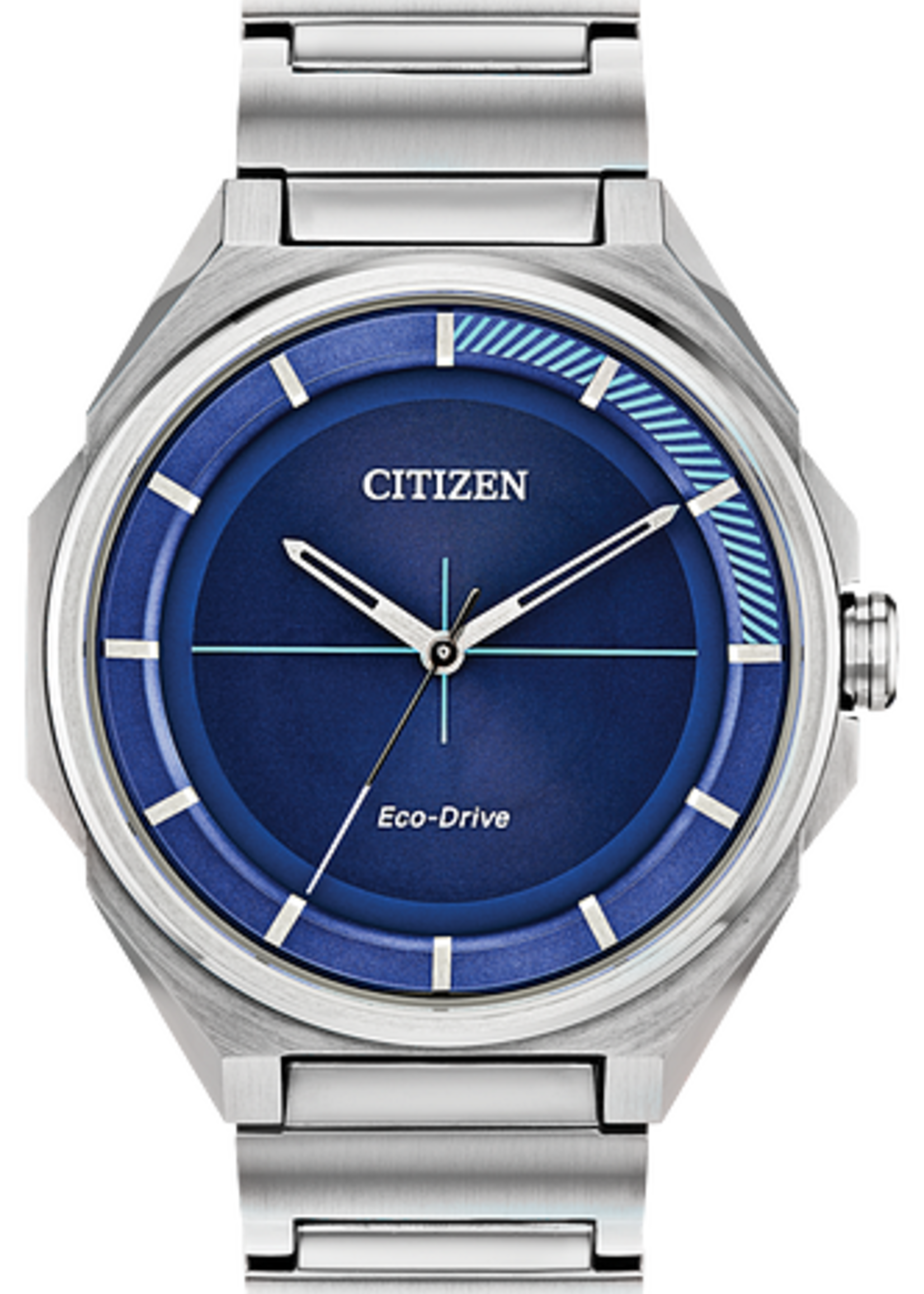 Citizen Mens Silver Stainless Steel band With Navy Blue Face