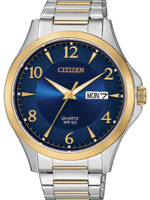 Citizen Mens Quartz Two Tone Band with Navy Blue Face and gold Details