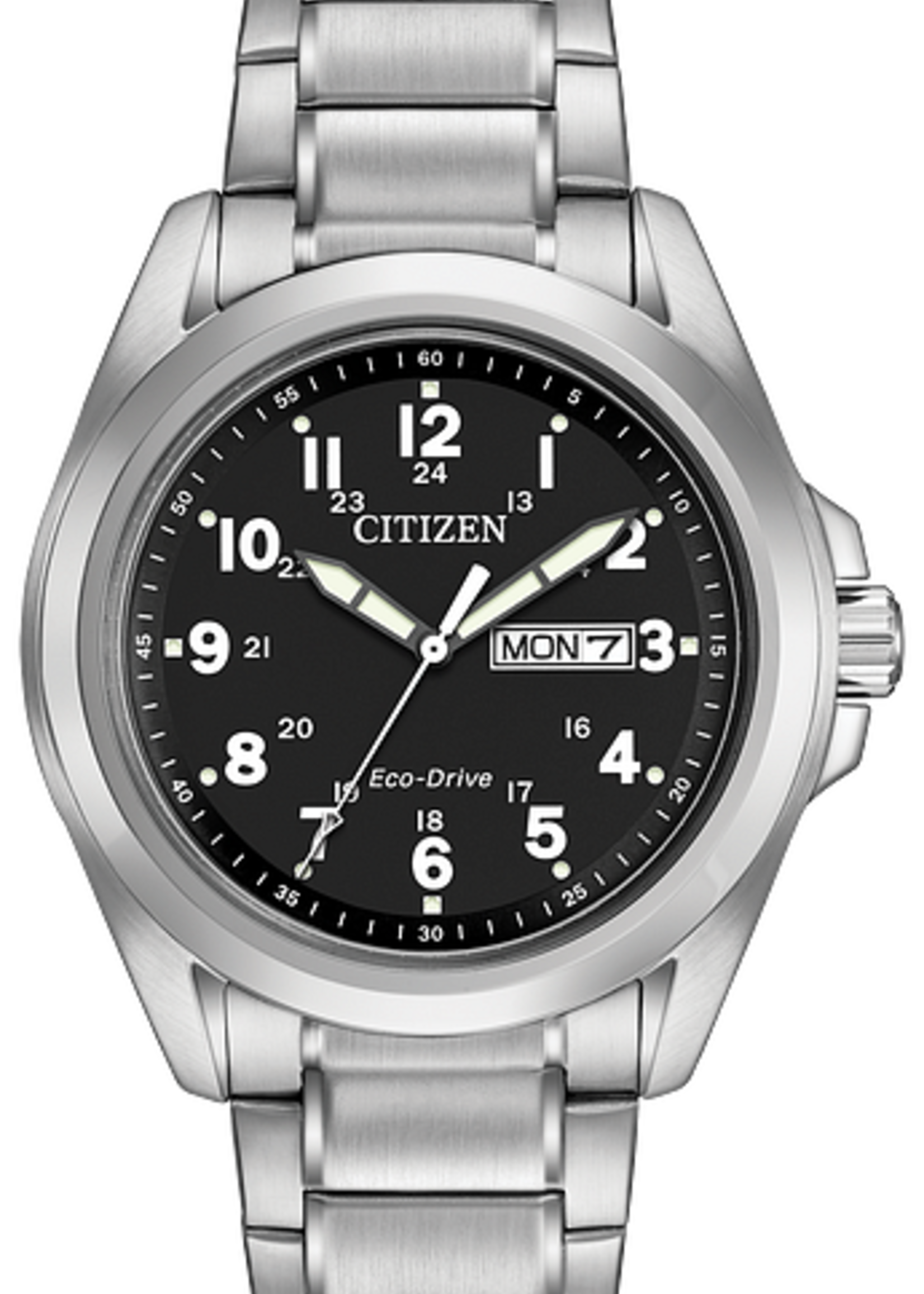 Citizen Mens Silver Stainless Steel Band With Black and White Face
