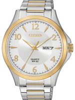 Citizen Mens Quartz Two Tone Band with White Face and Gold Details