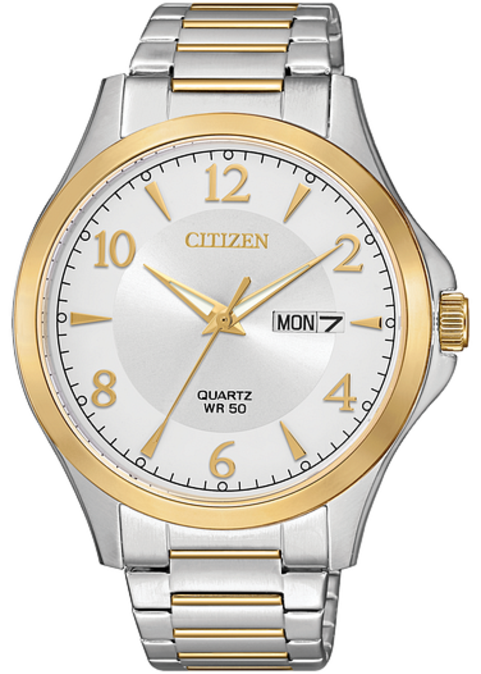 Citizen Mens Quartz Two Tone Band with White Face and Gold Details