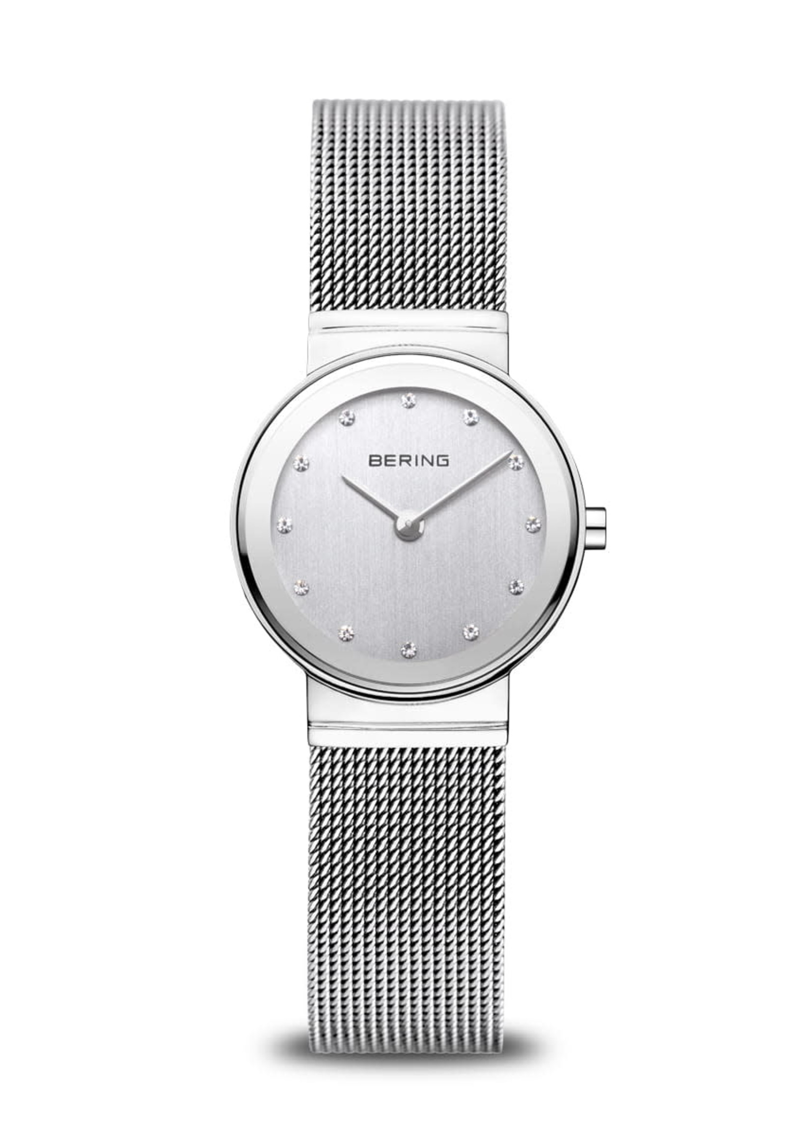 Bering Ladies Bering Silver Stainless Steel Band With Matte Silver Face with Crystal Details